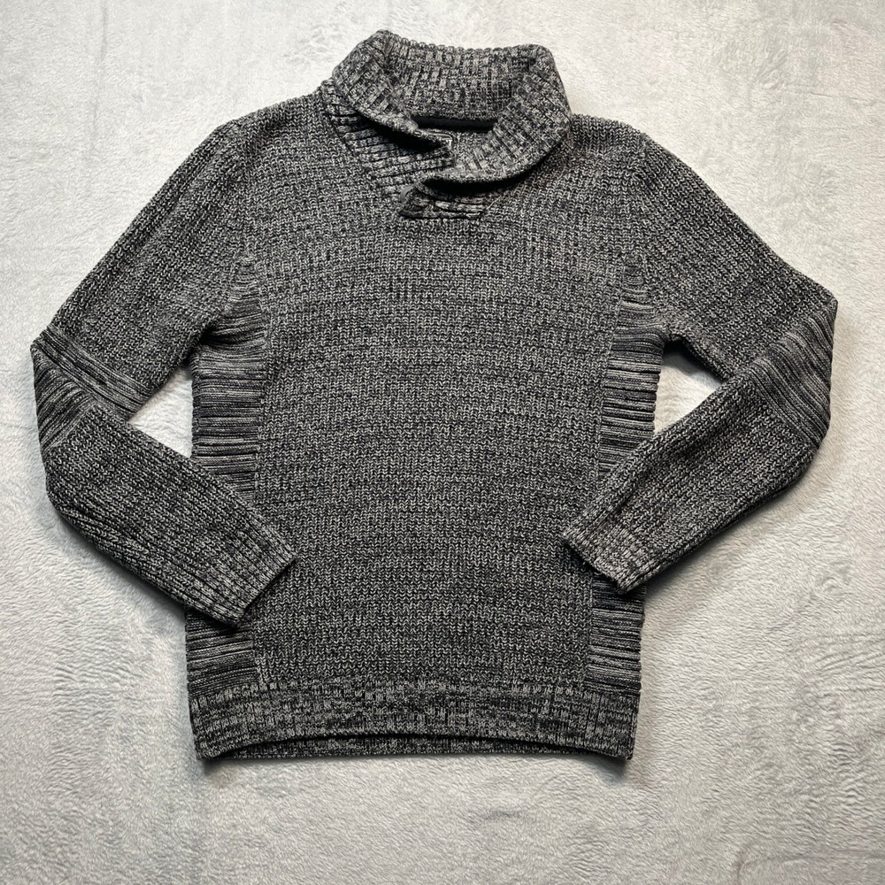 Retrofit Shawl Collar Sweater Womens Black White Marled Knit Ribbed Side Small